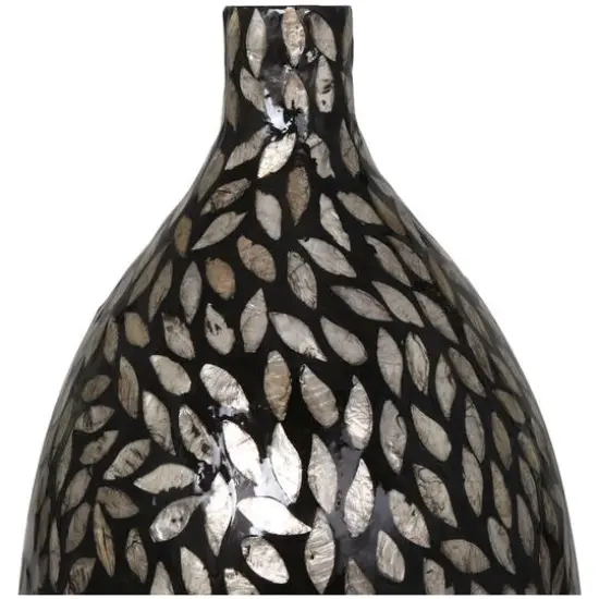 22" Black Mother of Pearl Handmade Mosaic Floral Inspired Vase {7}