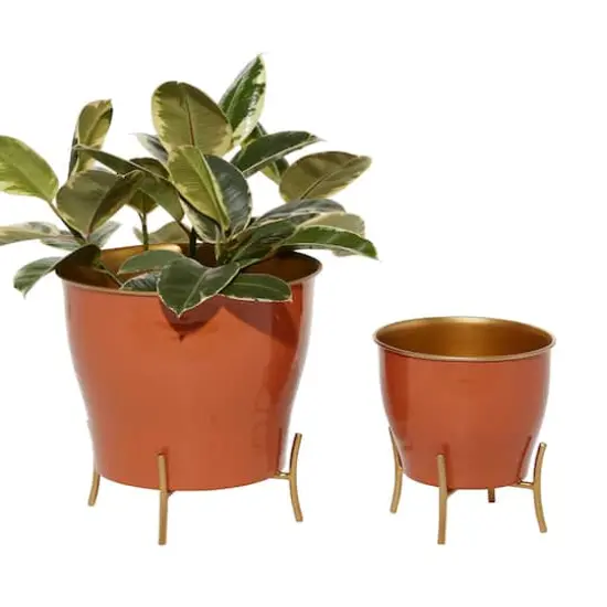 Orange Metal Farmhouse Planter Set, 9" & 12" {1}