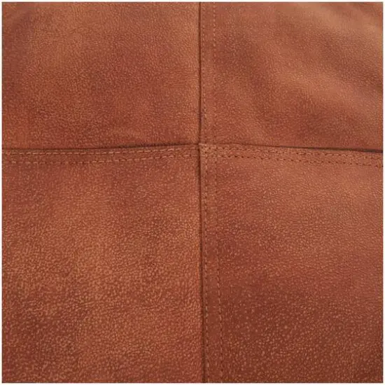 21" Leather Pouf with Linear Panels Tan {6}