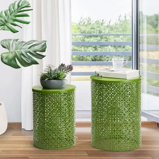 Glitzhome&reg; Multi-Functional Metal Accent Table Set Green {3}