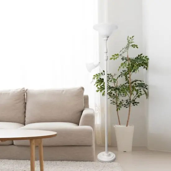 Lalia Home Torchiere Floor Lamp with Reading Light White/White Shades {6}