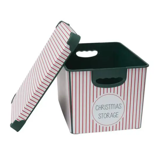 Simplify Christmas Stripe Design Green Ornament Storage Tote Bin {8}