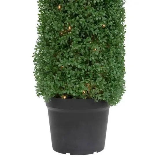 4ft. Pre-Lit Artificial Boxwood Cone Topiary Tree with Pot, Clear Lights {6}