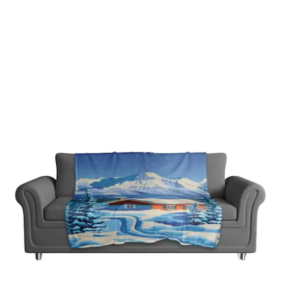 Arctic Nighttime Cabin 50x60 Coral Fleece Blanket {4}