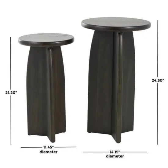 Black Wood Pedestal Side Table Set {8}