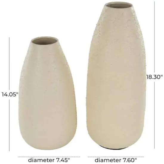 Cream Minimalistic Distressed Textured Metal Vase Set {9}
