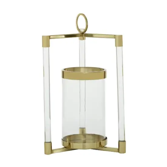 Gold Stainless Steel Contemporary Lantern, 18" x 11" x 11" {7}