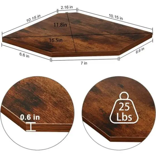 Burnt Brown Wall Mounted Wood Floating Corner Shelf Set {3}