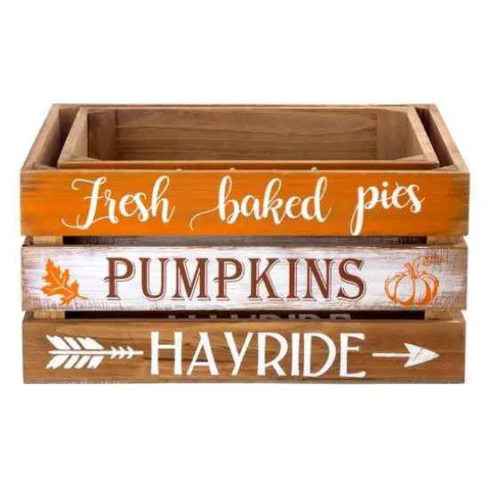 Glitzhome&reg; Wooden Pumpkin Crate Set {13}
