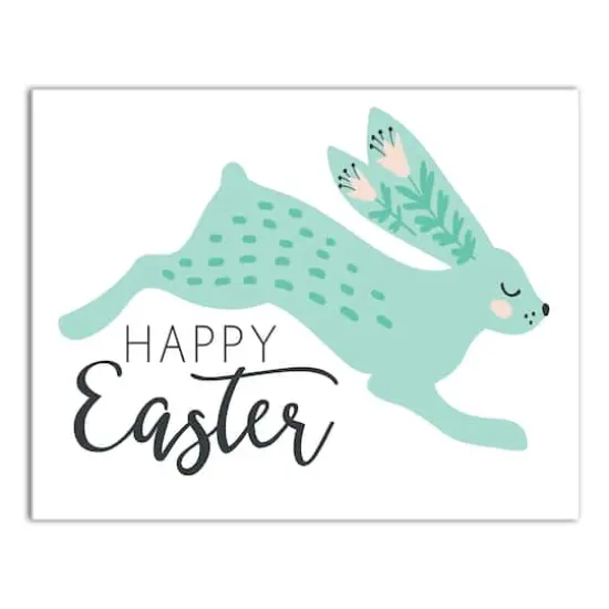 Teal Leaping Rabbit Canvas Wall Art {1}