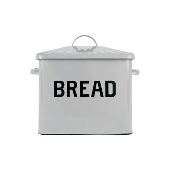 Hello Honey&reg; Enameled Metal Distressed "BREAD" Box with Lid Gray {2}