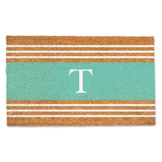 Teal Monogram Stripe Doormat {1}