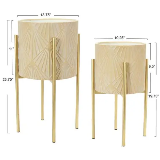 Hello Honey&reg; Cream & Gold Boho Embossed Metal Planters with Stands Set {11}