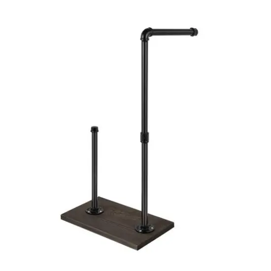 NEX&trade; 25.5" Iron Black Freestanding Toilet Paper Stand with Rustic Wood Base {1}