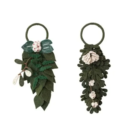 Hello Honey&reg; 11" Green & Cream Handmade Wool Felt Door Hanger with Leaves & Flowers Set {1}