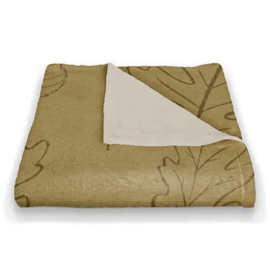 Mustard Yellow Leaf Patterned Coral Fleece Blanket {3}