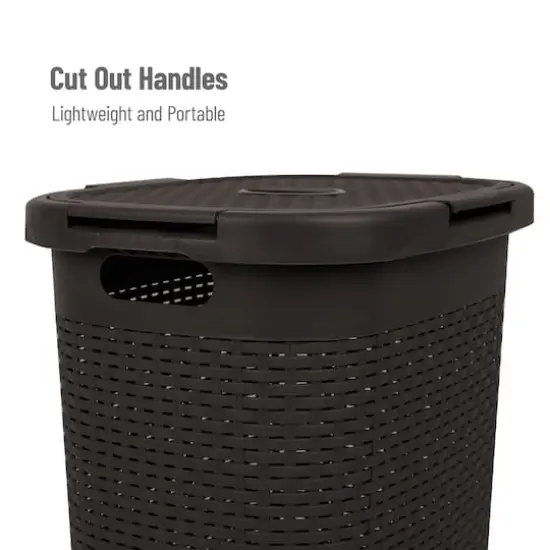 Mind Reader 60L Ventilated Slim Laundry Hamper with Cut Out Handles & Attached Hinged Lid, 2ct. Brown {5}