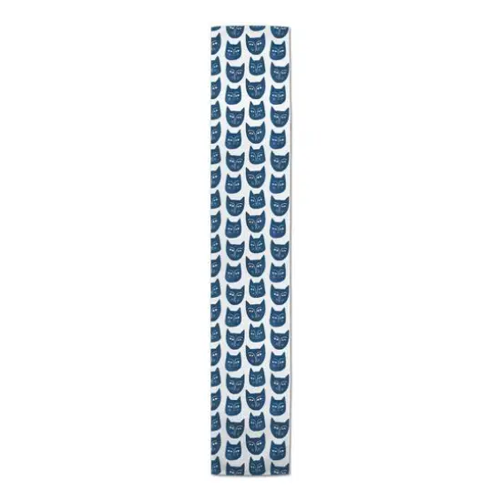 Blue Cat Face Pattern 16" x 72" Cotton Twill Runner {4}