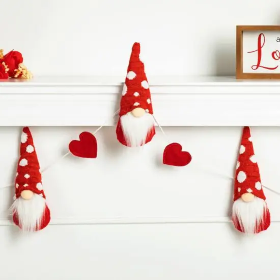 Glitzhome&reg; 6ft. Fabric Valentine's Gnome & Heart Garland {4}
