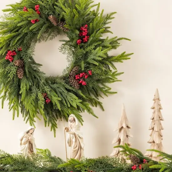 Glitzhome&reg; 24"D Christmas PE Wreath with Pinecones and Red Berries {4}