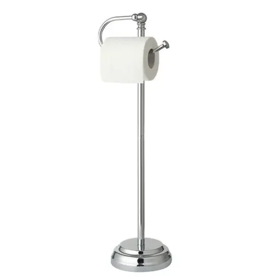 SunnyPoint 23.5" Chrome Bathroom Free Standing Toilet Tissue Paper Roll Holder Stand {3}