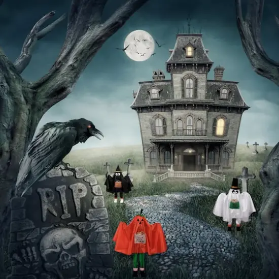 Ghost, Pumpkin & Bat Standing Halloween Kid Figures Set {3}