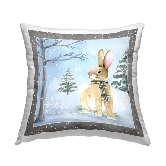 Stupell Industries Winter Woods Rabbit Snow Scene Throw Pillow {1}