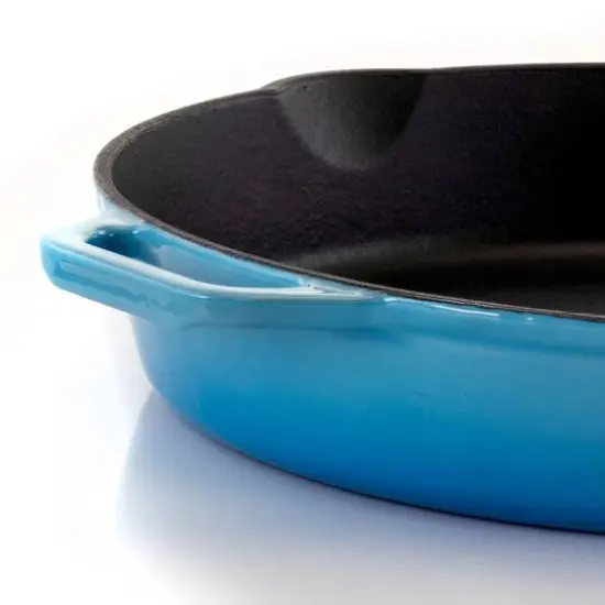 MegaChef 12" Round Blue Enamel Cast Iron Skillet {7}