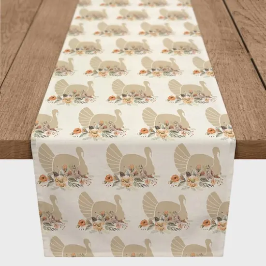 90" Neutral Turkey Pattern Poly Twill Table Runner {1}