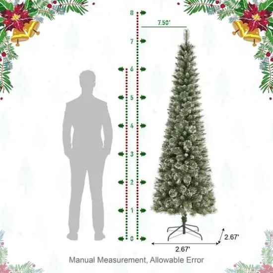Glitzhome&reg; 7.5ft Pre-Lit Frosted Cashmere Pencil Pine Artificial Christmas Tree, Multicolor LED Lights {9}