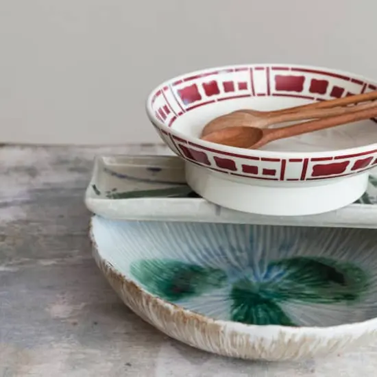 Hello Honey&reg; 11.5" Green & White Stoneware Bowl with Reactive Crackle Glaze {3}