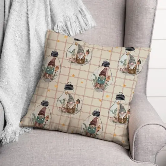 Cream & Red Check Gnome Globe Pattern Throw Pillow {4}