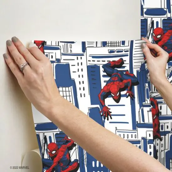 RoomMates Blue Spider-Man Cityscape Peel & Stick Wallpaper {8}
