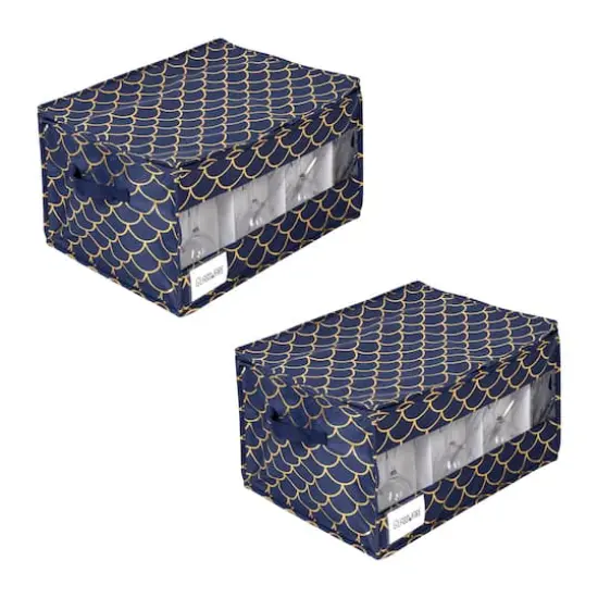 Honey Can Do Golden Scallop Print Stemware Storage Box Set {1}