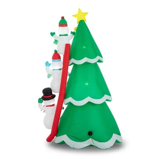 Glitzhome&reg; 8ft. Lighted Inflatable Xmas Snowman Climbing Up Tree D&eacute;cor {9}