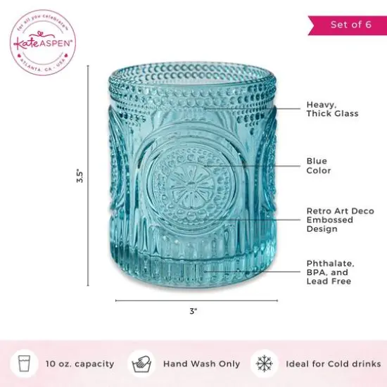 Kate Aspen&reg; 10oz. Retro Arch Floral Drinking Glasses, 6ct. Blue {8}