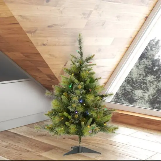 3ft. Pre-Lit Cashmere Pine Artificial Christmas Tree, Multi-Colored LED Lights {3}