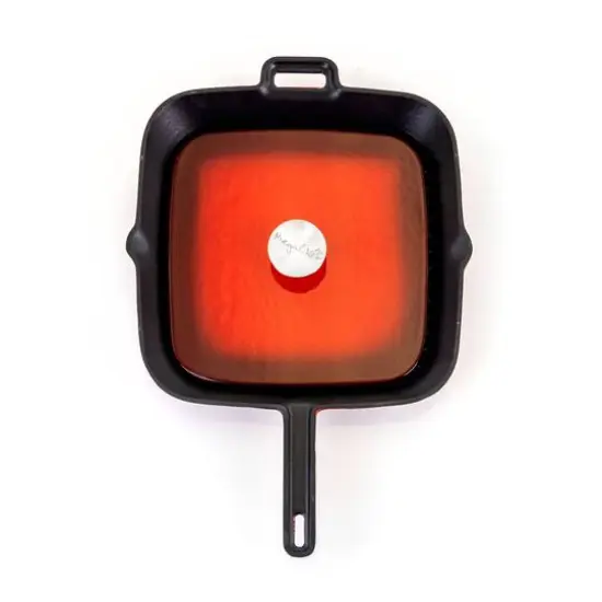 MegaChef 11" Square Red Enamel Cast Iron Grill Pan with Matching Grill Press {3}
