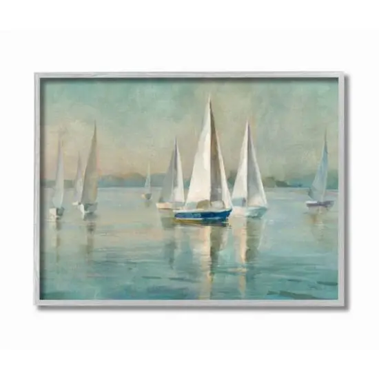 Stupell Industries Traditional Sailboats Relaxed Nautical Painting Gray Framed Wall Art {1}