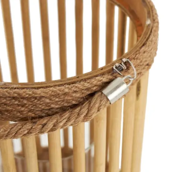 13" Brown Bamboo Handmade Open Framed Caged Candle Lantern with Rope Handle {5}