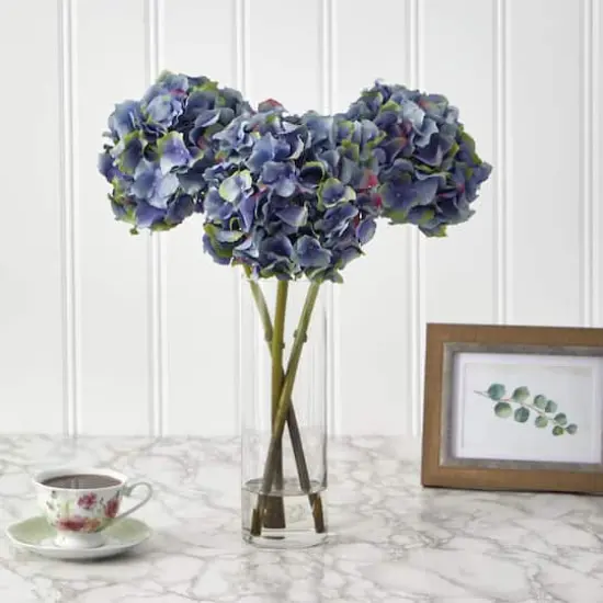 18" Blue Hydrangea in Glass Vase {4}