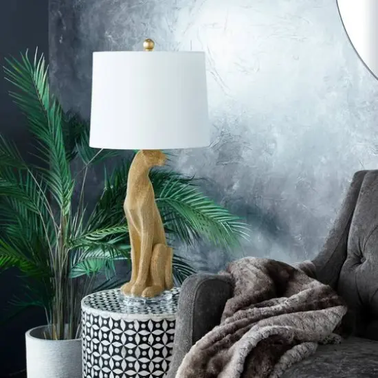 29" Polystone Glam Leopard Table Lamps, 2ct. Gold {3}