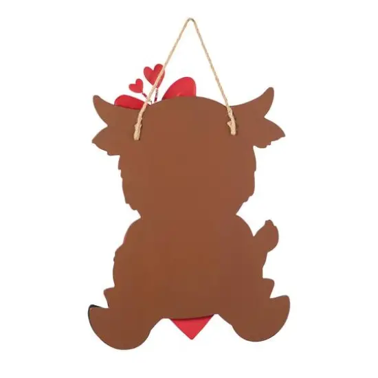 Glitzhome&reg; 18" Valentine's Wooden Highland Cow Door Hanger {8}