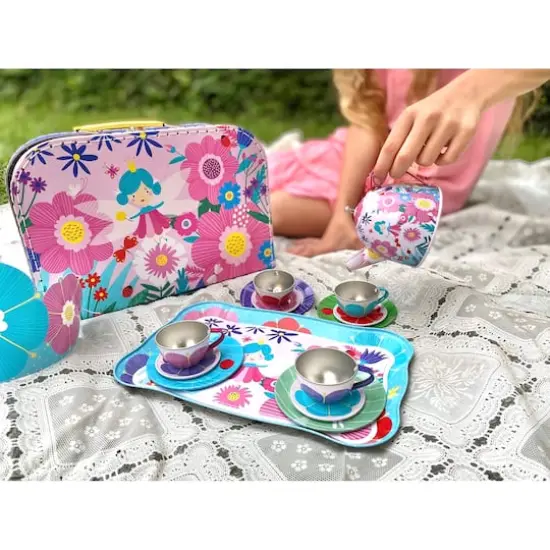 Bright Stripes Flower Fairy Tin Tea Set {3}