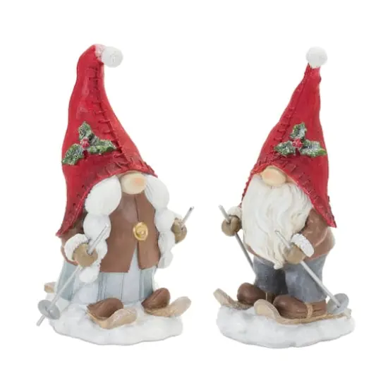 7" Winter Gnome on Skis Figurine Set {1}