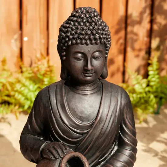 Glitzhome® 20.5" Zen-Style LED 2-Tier Buddha Statue Outdoor Fountain {6}