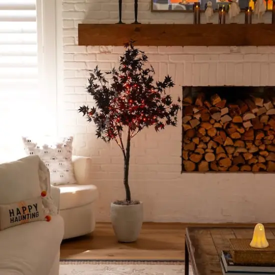 5ft. Pre-Lit Artificial Halloween Black Maple Tree with 240 Orange & Purple LED Lights {11}