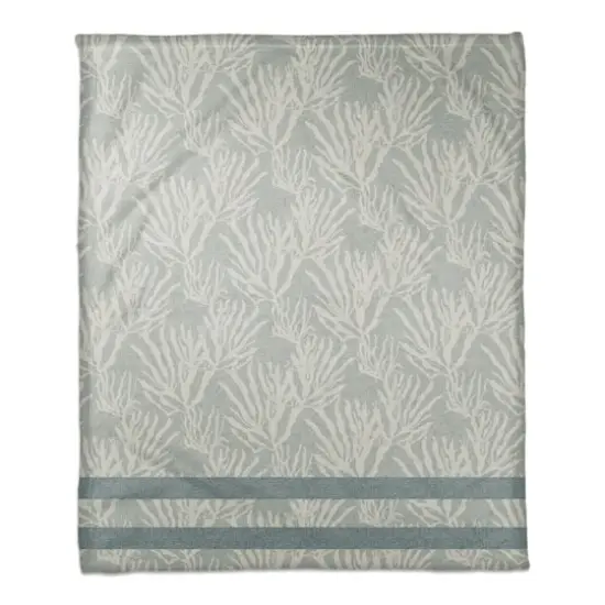 Coral Print Fleece Blanket White/Blue {1}