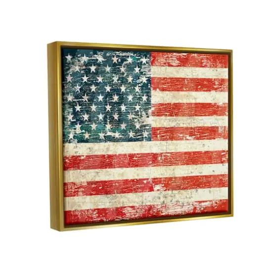 Stupell Industries Rustic American Flag Floater Framed Art Gold {4}