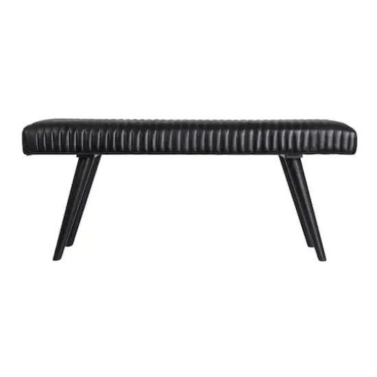 Hello Honey&reg; Black Mango Wood & Leather Grid Bench {5}
